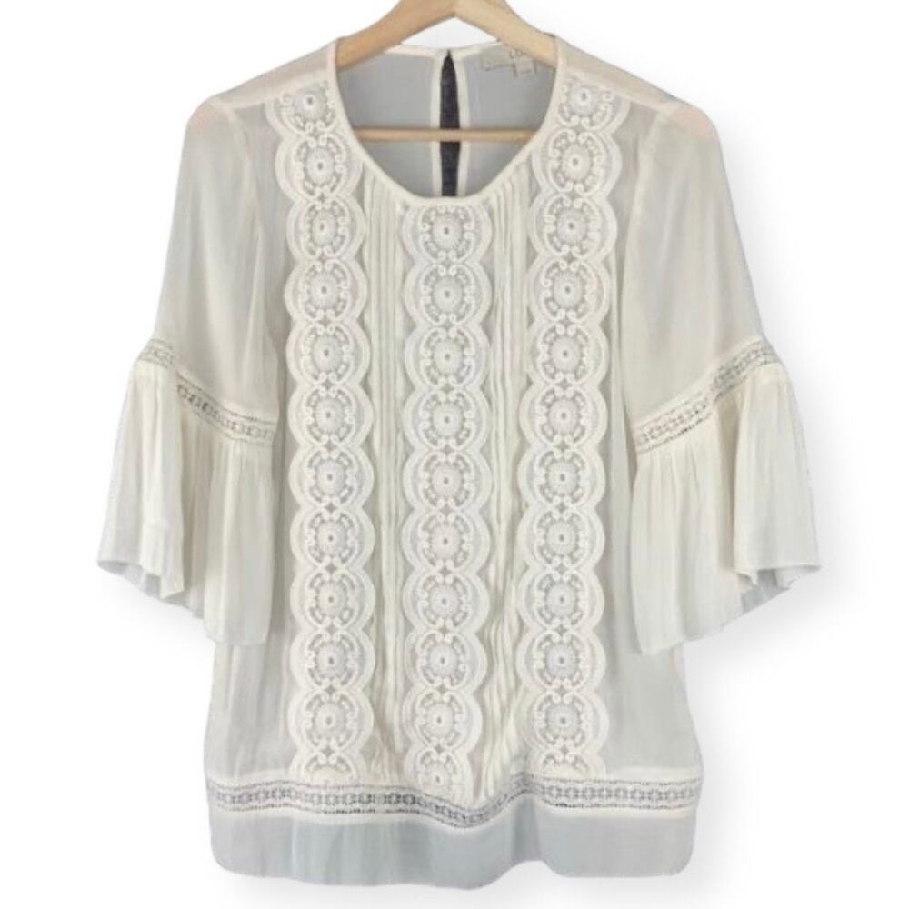 Loft crop sleeve scallop lace blouse women’s small